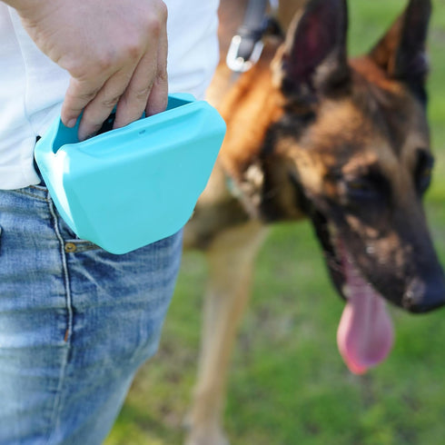 Silicone Dog Treat Pouch Portable Training Bag Holder for Dogs Leash with Magnetic Closure and Upgraded Waist Clip - 2 Pack Medium with Patent...