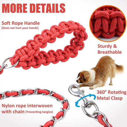 Chain Dog Leash Chew Proof Dog Leash for Medium Large Dogs, 5.5 FT Heavy Duty Metal Leashes with Anti Bite Rope Handle for Training Walking Dogs (...