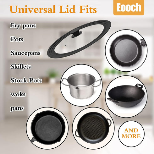 Universal Lid for Pots, Pans and Skillets Vented Tempered Glass with Heat Resistant Silicone Rim, Fits 6 inch, 7 inch, 8 inch Cookware, Replacemen...