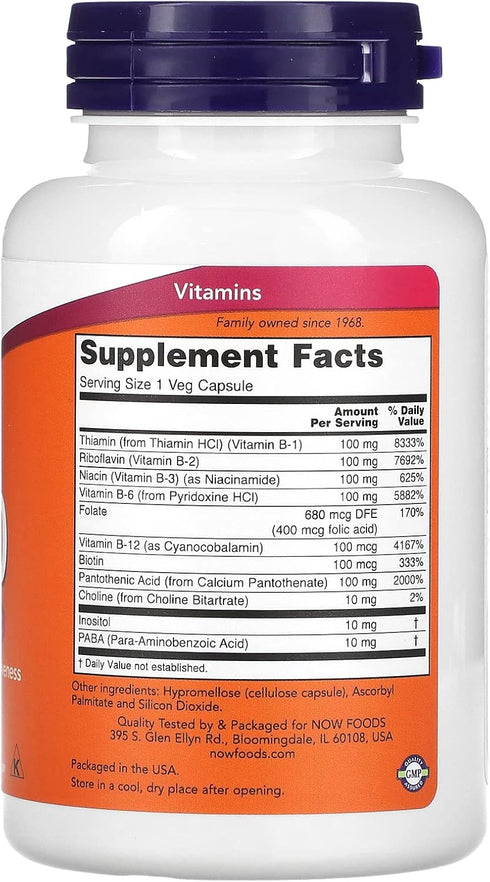 NOW Supplements, Vitamin B-100, Energy Production*, Nervous System Health*, 100 veg capsules...