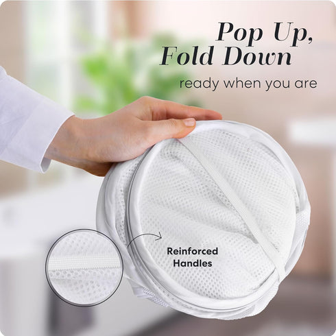 Handy Laundry Mesh Popup Hamper - Two Compartments, Collapsible for Storage and Easy to Open. Folding Pop-Up Clothes are Great for The Kids Room, ...