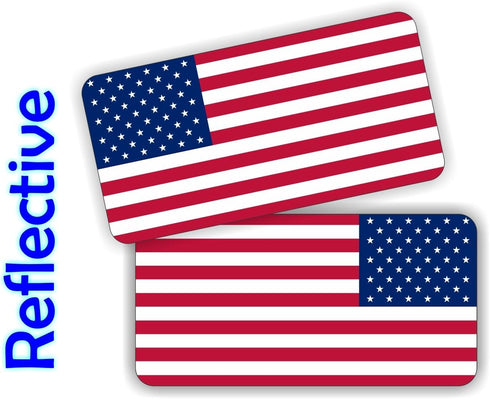 (Pair) REFLECTIVE American Flags Hard Hat Stickers | Flag Motorcycle Helmet Decals | Vinyl Labels Toolbox Lunchbox Old Glory Laptop Notebook Patri...