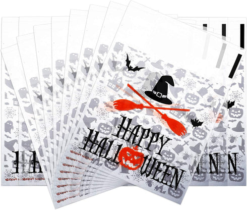 100 Pieces Halloween Treat Bags Clear Self-adhesive Candy Bags Cellophane Plastic Cookie Bags for Party Favors Halloween Decoration (100 Pieces, S...