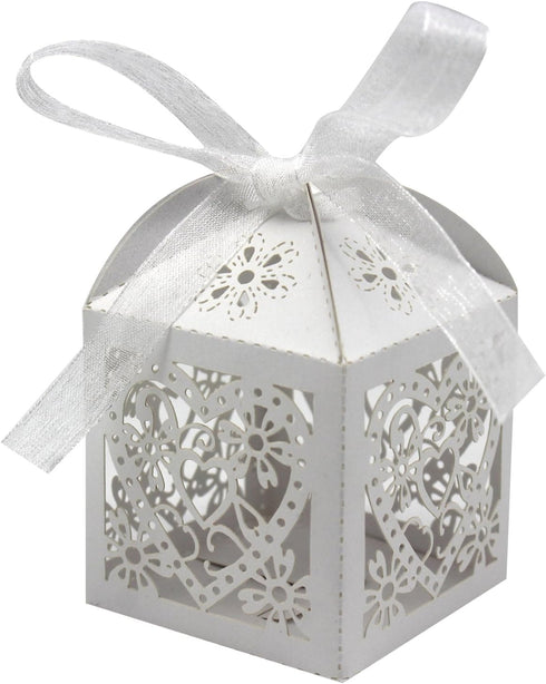 KPOSIYA 70 Pack Love Heart Laser Cut Wedding Party Favor Box Candy Bag Chocolate Gift Boxes Bridal Birthday Shower Bomboniere with Ribbons...