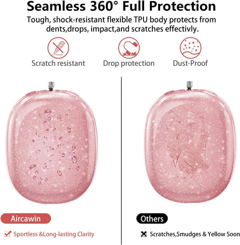 for AirPods Max Case Clear Pink Glitter,Clear Case for Airpods Max Case Cover,Shockproof Anti-Scratch Soft TPU Protective Case No-Yellowing Access...