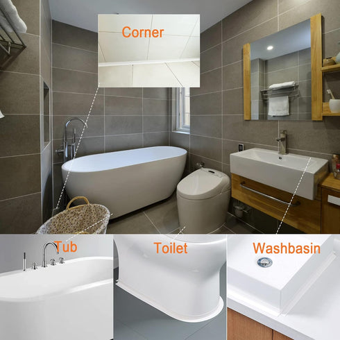 White Caulk Tape for Bath & Kitchen,Caulking Tape for Bathroom Caulking White Self Adhesive Caulk Strip,tub Surround,Toilet Bowl Stick on Gel,Kitc...