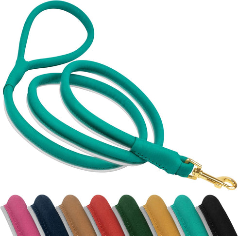 OOOPSDOGGY Reflective Rolled Leather Dog Leash 6ft - Soft Leather Dog Lead for Small Medium Large Dogs Puppy - Heavy Duty Rope Dog Leash for Outdo...