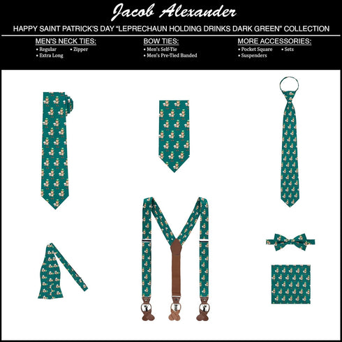 Jacob Alexander Men's Happy Saint Patrick's Day Leprechaun Holding Drinks Pattern Regular Length Neck Tie...