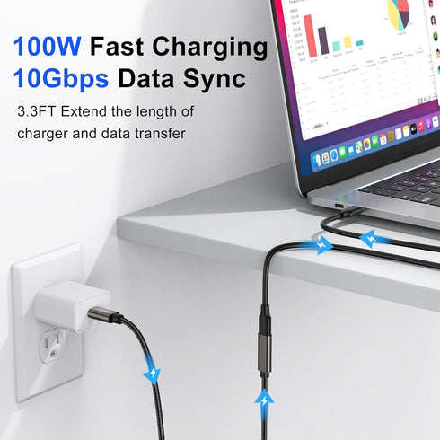 USB C Extension Cable 3.3FT USB C Extender, USB Type C Male to Female Cable 100W/10Gbps USB 3.1 Gen2 Fast Charging&Sync for Mobile Phone, Laptop, ...