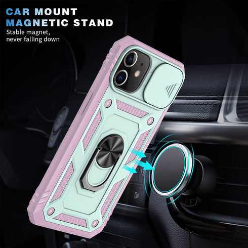 Case for iPhone 11, Shockproof Impact Resistant with Slide Lens Protective Cover Case for iPhone 11 (6.1 inch) (Pink Green)...