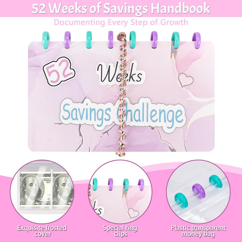 52 Weeks Saving Challenge Binder Budget Planner, Budget Book With Cash Envelopes Savings Challenge, Budget Book Planner, Money Binder For Saving...