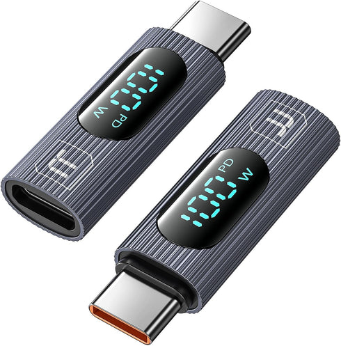 USB C Adapter, 2Pack 100W USB C Female to USB C Male Extension Adapter Type C Power Meter Tester with Digital Display for iPad Pro iPhone 15 Pro M...