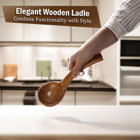 Wooden Ladle. Long Handle Ladle Utensils for Soup.for Kitchen Cookware, Cooking Ladle Spoon 10 inch Serving Spoon...