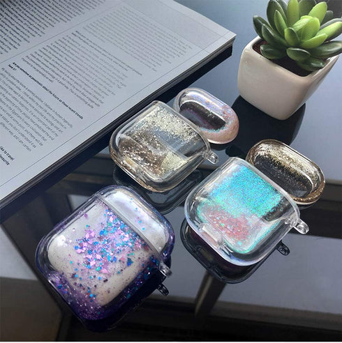 SGVAHY Airpods Case with Keychain - Clear, Purple, Wireless Charging, Soft Silicone, Shockproof, Cute Bling Quicksand...