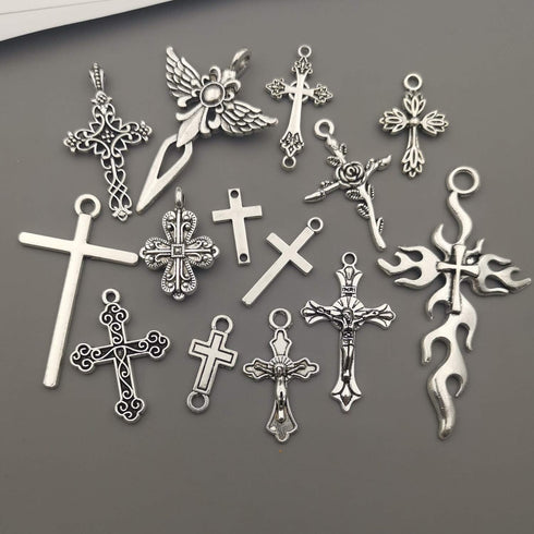 iloveDIYbeads 100g (About 42pcs) Craft Supplies Antique Silver Jesus Christ Cross Charms Pendants for Crafting, Jewelry Findings Making Accessory ...