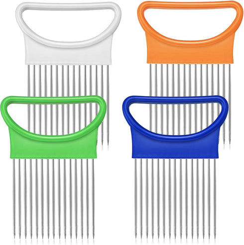 4 Pieces Onion Holder Slicer Stainless Steel Vegetable Tomato Holder Slicer Cutter for Kitchen Worker Safety Cooking Tools, 4 Colors...