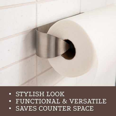 Wood Grip Contemporary Paper Towel Holder - Cabinet & Wall Mountable | Stylish, Space-Saving Design in Satin Nickel | Versatile & Easy Install for...