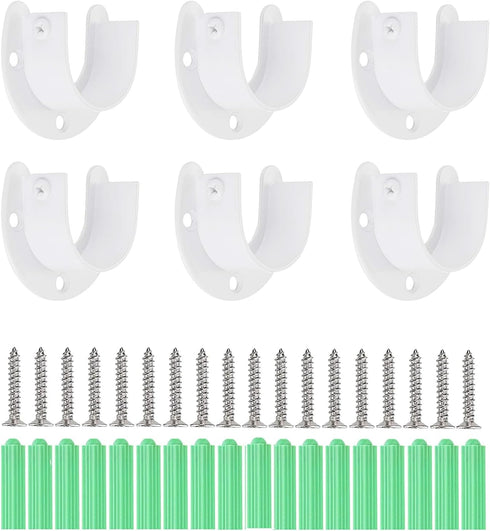 Closet Rod Bracket 6 Pack Stainless Steel Closet Rod Holders with Screws, Heavy Duty Closet Rod End Support for Wardrobe Curtain Shower, White U-S...