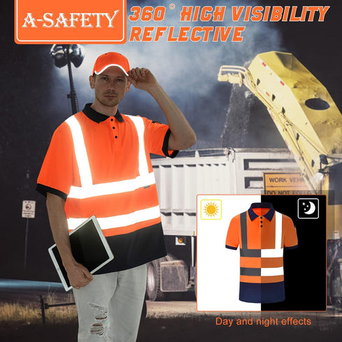 Reflective Gear Polo Shirt Safety Short Sleeve Polo Shirt Orange 3XL...