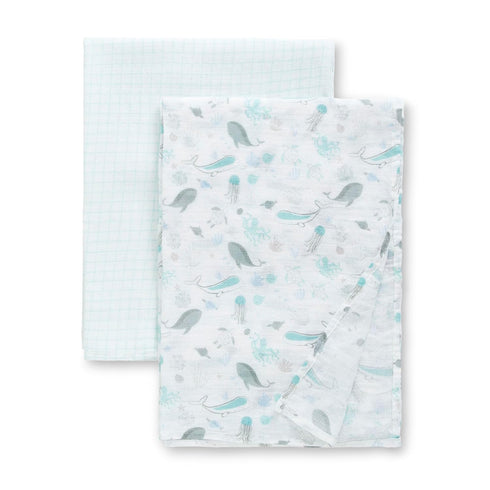 Delta Children 100% Cotton Muslin Baby Receiving Blankets for Girls and Boys – 47x47 Inches (Pack of 2), Sea Life...