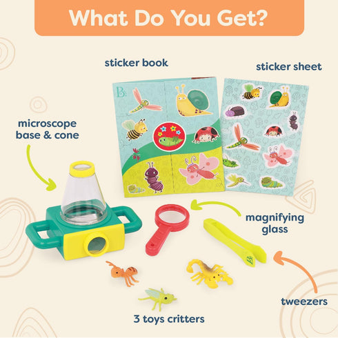 B. toys – 9pc Toy Microscope Set – Sticker Book – Magnifying Glass & Tweezers – 3 Toy Bugs – 4 Years + – Little Explorer Pack...