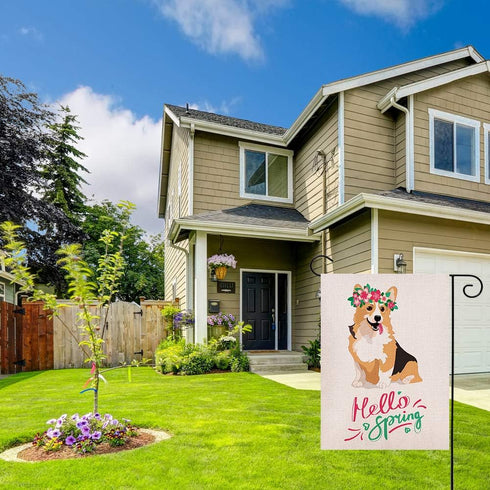 Spring Corgi with Flower Garden Flag Vertical Double Sided 12.5x18 Inch Burlap Rustic Farmhouse Yard Outdoor Flag Décor...