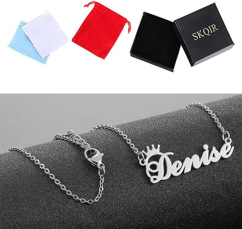 Custom Silver Name Necklace Personalized for Women, Customized Chains Name Pendants Necklaces Personalized Name Necklace with Crown for Women Girl...
