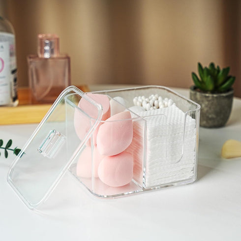 Qtip Holder, Cosmetic Items Storage Dispenser, 4 Compartments Bathroom Canisters for Cotton Swab, Cotton Ball, Cotton Pad Organizer, Clear Acrylic...