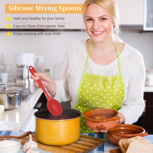 2 Pcs Silicone Nonstick Mixing Spoon, Silicone Spoons for Cooking Heat Resistant, Cooking Utensil for Kitchen Cooking Baking Stirring Serving (Red...
