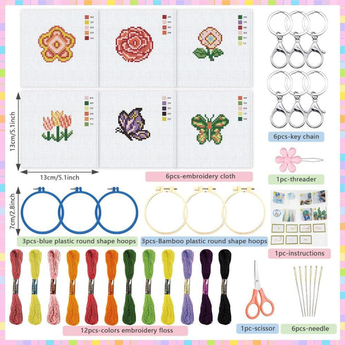 INFUNLY Flower Embroidery Kit Beginner Embroidery Kit with Instructions, 3 Strands, Hoops and Color Threads, Embroidery Cross Stitch Practice Kits...