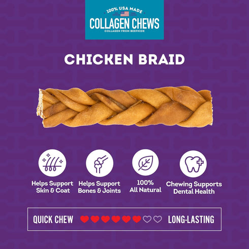 USA Collagen Braids Assorted Dog Chew Treats - Chicken Marinade Flavor, 10oz/1 Pack...