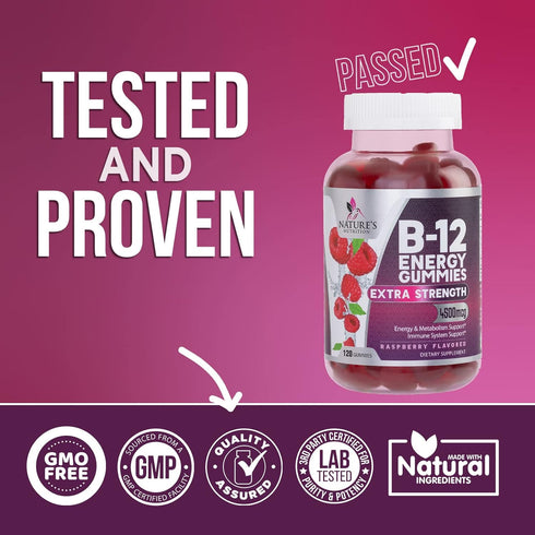 Vitamin B12 Energy Gummies - Extra Strength 4500 mcg Energy Chews for Metabolism & Nervous System Health Support, B-12 Gummy Chewable Supplement f...