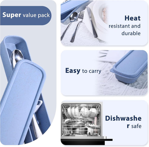 HANSGO 3PCS Portable Utensils Set with Case, Travel Cutlery Set Stainless Steel Utensils Reusable Silverware for Lunch Camping School Picnic Offic...