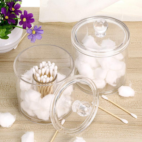 Hipiwe Cotton Ball and Swab Organizer with Lid Apothecary Acrylic Jar Makeup Qtip Organizer Bathroom Storage Canister Jar for Cotton Rounds Pads Q...