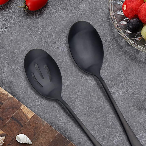 Serving Spoons x 3, Slotted Spoons x 3, AOOSY 8.7 inches Matte Black Utility Advanced Performance Skimmer Perforated, 8 3/4" Stainless Steel Black...