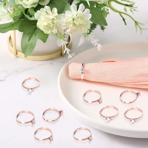 Junkin 48 Pieces Ring Bridal Wedding Fake Rings Decorations Diamond Engagement Rings Bridal Shower Rings Diamond Rings for Party Supply (Rose Gold...