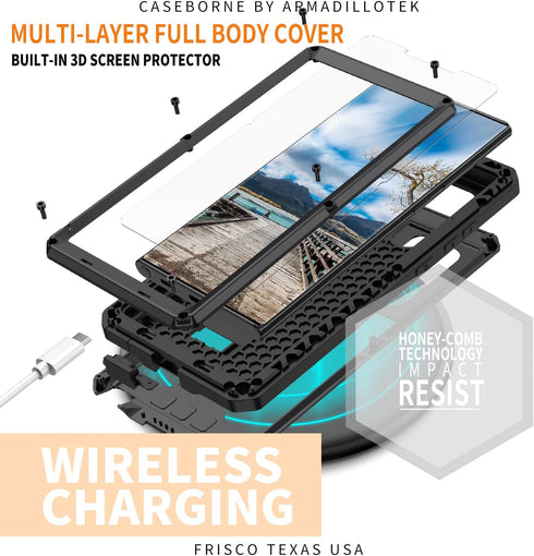 for Samsung Galaxy S22 Ultra 5G Case, Aluminum Metal Gorilla Glass Waterproof Shockproof Military Heavy Duty Sturdy Protector Cover Hard Case for ...