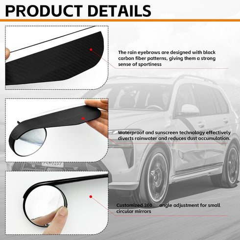 2PCS Car Blind Spot Mirror, Car 2-in-1 Rearview Blind Spot Mirror Rain Eyebrow, Side Mirror Rain Guard, Adjustable Expanded View Reversing Mirror,...