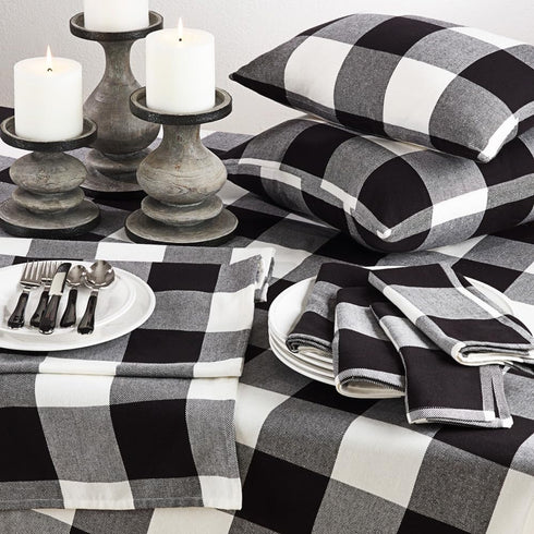 SARO LIFESTYLE 9025.BK1690B Birmingham Collection Buffalo Plaid Design Cotton Table Runner, 16" x 90", Black...