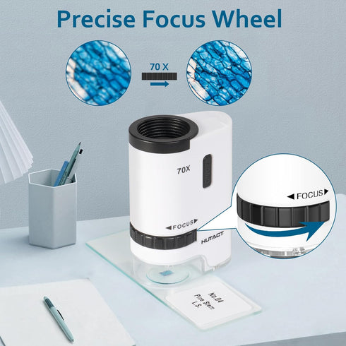 HUTACT 70x Pocket Microscope for Kids, Mini Handheld Portable Microscope with 5 Microscope Slides for Kids Learning, Education...