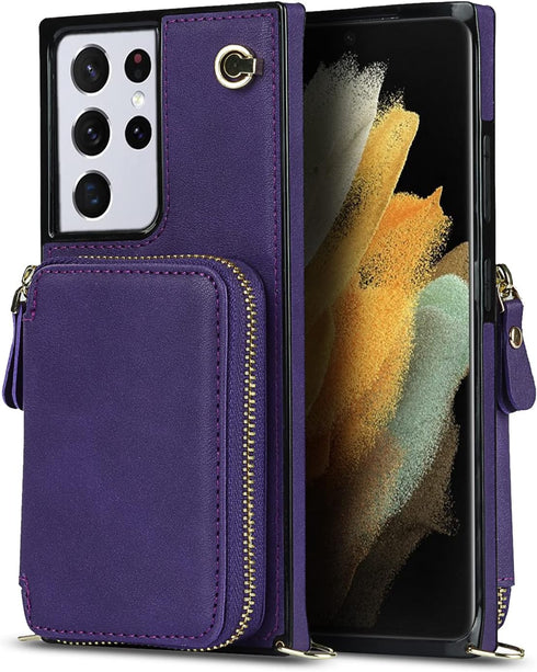 Asuwish Phone Case for Samsung Galaxy S21 Ultra 5G Wallet Cover with Tempered Glass Screen Protector and Zipper Card Holder Slot Stand Leather Mob...