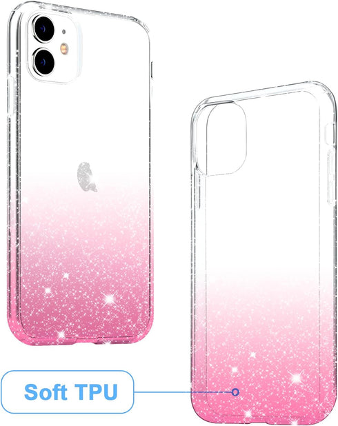 JJGoo Compatible with iPhone 11 Case, Clear Glitter Sparkle Shock Absorption Protective Phone Cases Cute Slim Thin Cover for Women Girls (6.1 inch...