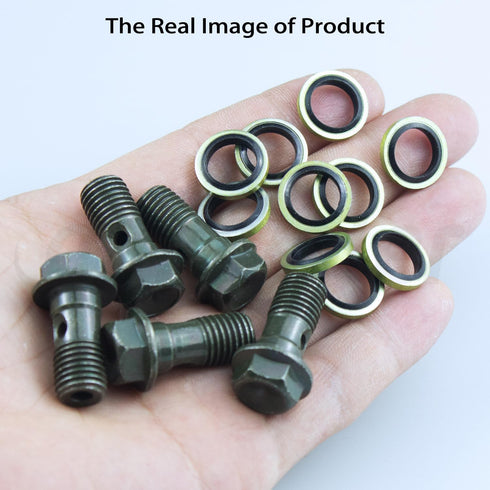 Banjo Bolts Brake Fitting Adapter M10x1.25 with M10 Copper Washers Aftermarket Replacement Parts Compatible for Brake Caliper Master Cylinder....