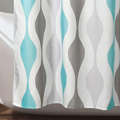 Lush Decor Mid Century Geo Shower Curtain, 72" x 72", Blue & Gray...