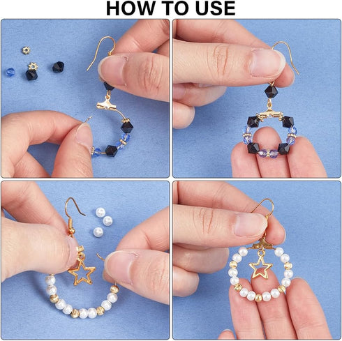 640pcs Gold Earring Beading Hoops Beading Hoop Earring Supplies Golden Brass Round Circle Beaded Kits Findings Ear Nuts Components for Jewelry Mak...