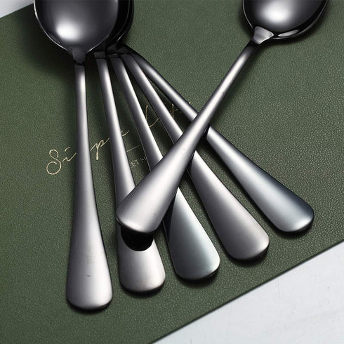 Kyraton 6-Piece 8" Stainless Steel Table Spoon Set, Titanium Black Plating, Gold Soup & Dessert Spoons, Dishwasher Safe...