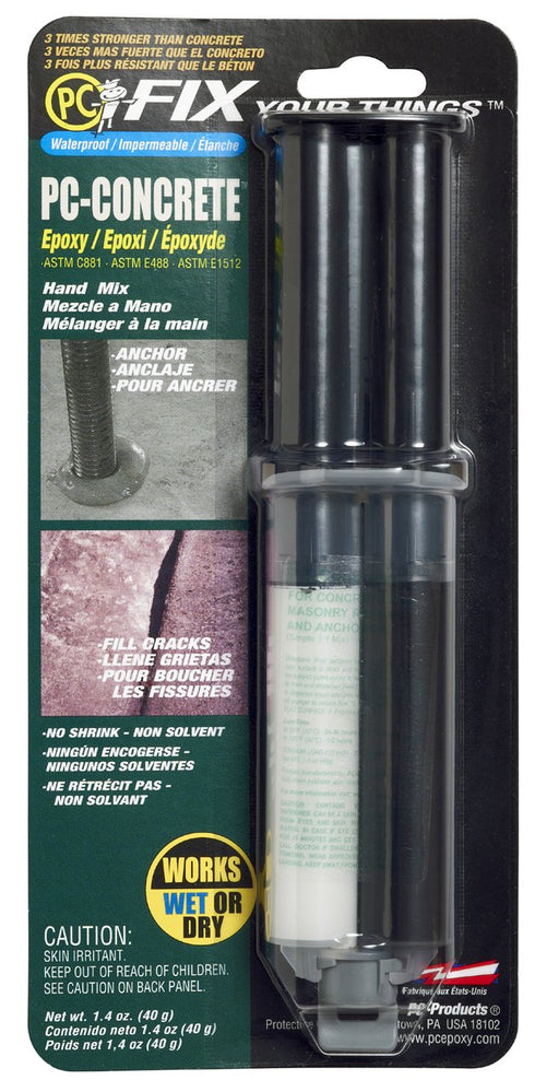 PC Products 70086 PC-Concrete Two-Part Epoxy Adhesive Paste for Anchoring and Crack Repair, 1.4 oz in Applicator Syringe, Gray...