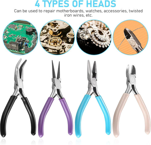 Jewelry Pliers Set Jewelry Making Tools includes Needle Nose Pliers Round Nose Pliers Round Nose Pliers Bent Nose Pliers Wire Cutter for Jewelry M...