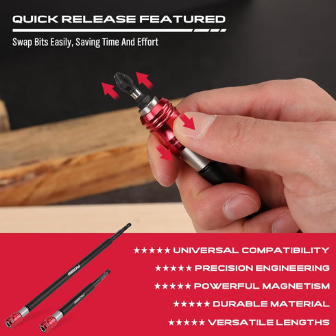 Magnetic Screwdriver Bit Holder Set: 2-Piece 1/4 Inch Hex Shank Quick Release Extension Adapter | Super Straight Durable CR-V Steel | Universal Fi...