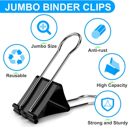 OWLKELA 2.4 inch Extra Jumbo Binder Clips 2 Pcs, Large Paper Clip, Big Paper Clamps, Binder Clips Large Size for Home, School and Office Supplies...